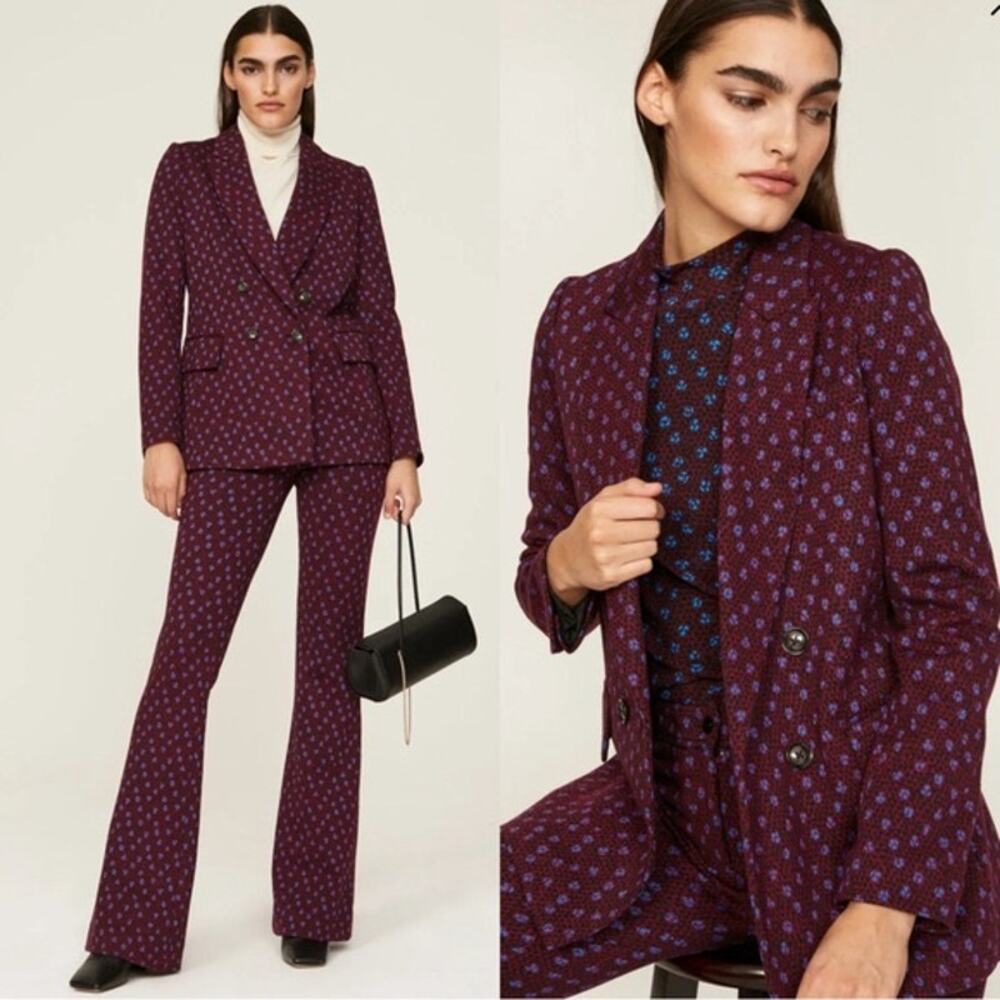 DIANE VON FURSTENBERG Red Printed Wool Blend Blazer Coat Size 6